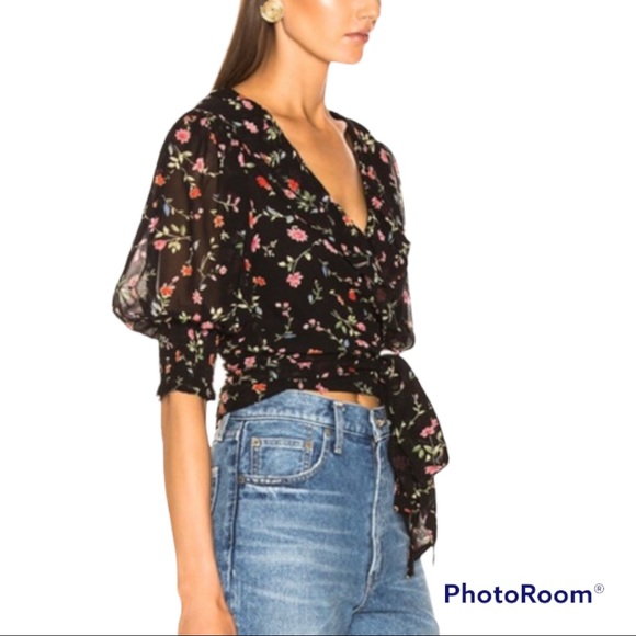 Ganni Paradise Elm Floral Georgette Wrap Top Surplus Wrap Top Small NEW - Picture 8 of 16